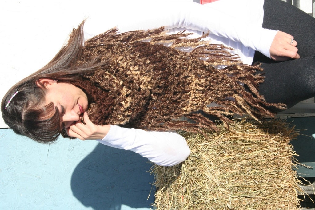 Crochet Brown Triangle Neck Scarf with Fringe by JennisCrochet