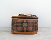80s Plaid Case, Cosmetic Bag, Travel luggage, Retro Train case, Bathroom Travel case, make up bag