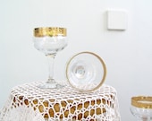 6 Mid century Hand cut Glasses, Vintage "Le Gioie"  Wine Goblets, Gold rim Footed Dessert Cups, Hostess gift, Wedding gift, Made in Italy