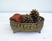 Ornate Copper Display Bowl, Vintage Planter, Oriental oval Legged Tray, Filigree Floral Tray, Cottage chic, Rustic decor, Gift for hostess