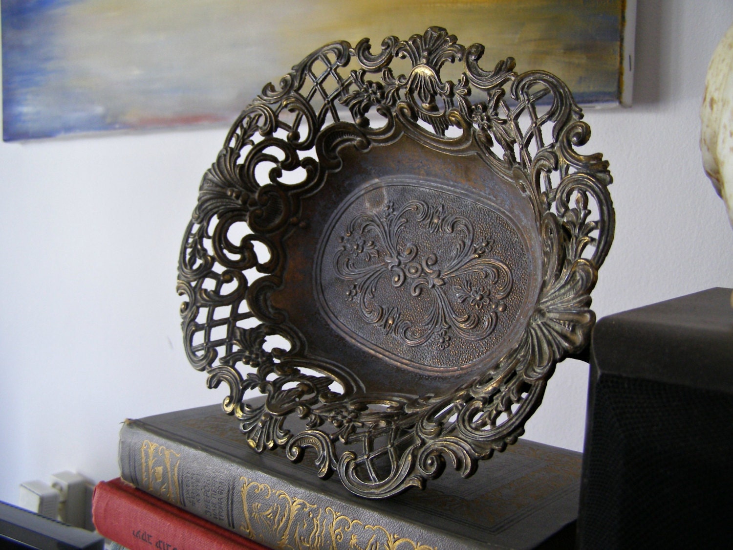 Silver Plated Ornate Bowl, MOD DEP, Oval Filigree Display bowl, Cottage chic, Rustic decor, Gift for hostess, Made in Italy