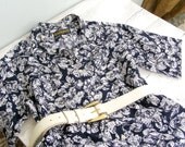 Vintage cacharel Woman Top, Paris fashion, Black and white summer shirt, Cotton Blouse, Retro fashion, Floral, Casual
