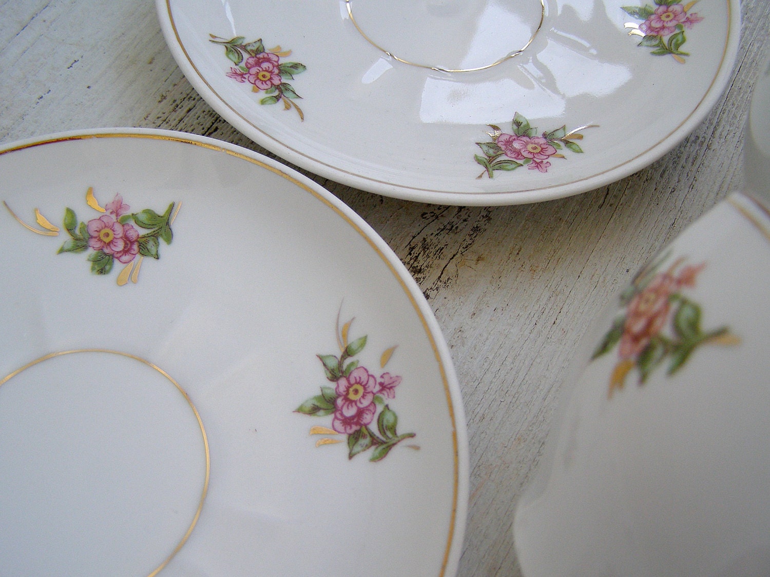 Vintage Floral Porcelain Teacup Set, Russian white Porcelain, Pink, Green, Cottage chic, Shabby chic, Retro kitchen