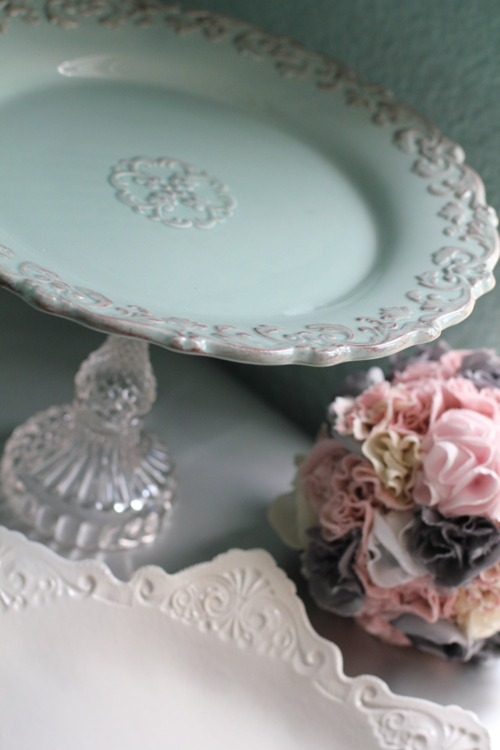 Robin Egg Blue Cake Stand / Vintage-Inspired Parisian Wedding Cake Stand / French Provincial Dessert Pedestal / Cupcake Stand