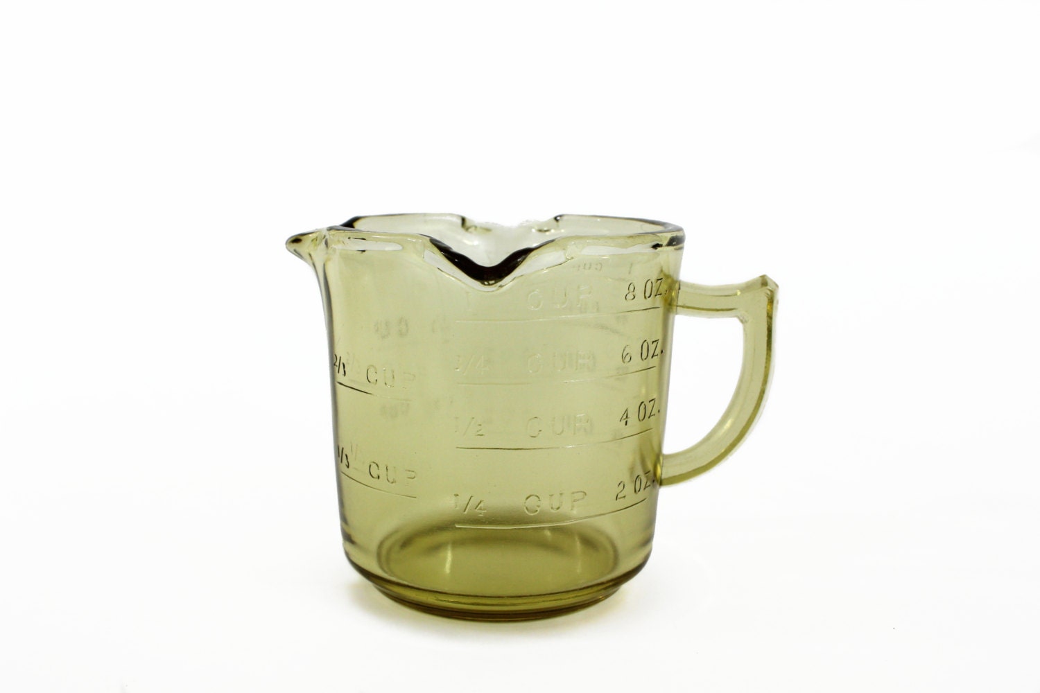 3 Spout Measuring Cup Amber Yellow Glass 8 Ounces