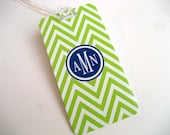 Luggage Tag - Lime Green Chevron Custom Monogram Luggage Tag - Personalized Luggage Tag - Lime Green and Navy Travel Tag - Your Monogram