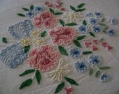 Vintage Chenille Cabin Craft Bedspread - Pink, Yellow, Blue and Green Floral with Ruffles -  Full / Queen Size -  99" x 106"