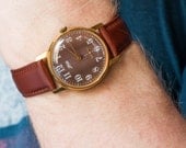 Vintage gold plated men's watch ZIM wrist watch brown face mint condition watch
