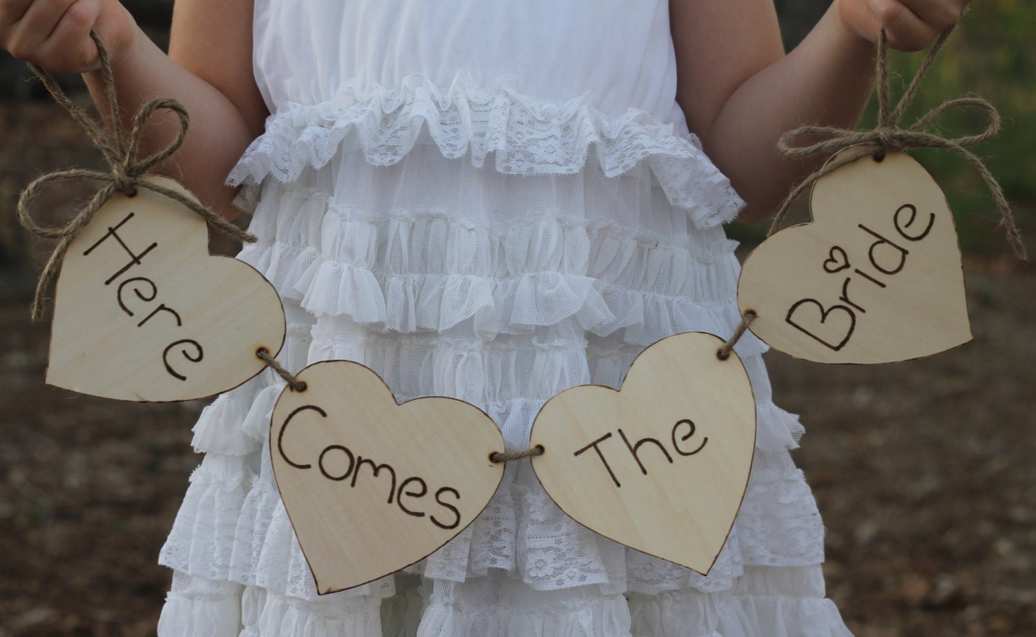Here Comes The Bride Sign Jute Ribbon, Flower Girl or Ring Bearer Sign Rustic Shabby Chic Weddings