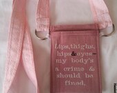 Pink-lace wording shoulder strap phone pouch by Hamlet Pericles