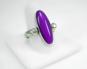 Sterling Silver &  Dyed Purple Quartz Ring, Custom Size, Lapidary and Silversmith