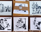 5 Sci-fi Geek Greeting Cards - Hand Screen printed - original art