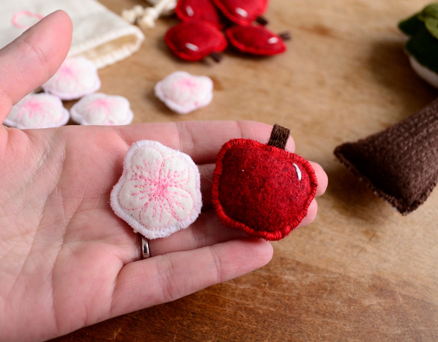 Handmade Montessori Work- Magnetic Wool Felt Counting & Sorting Toy. Apple tree. Made to Order.