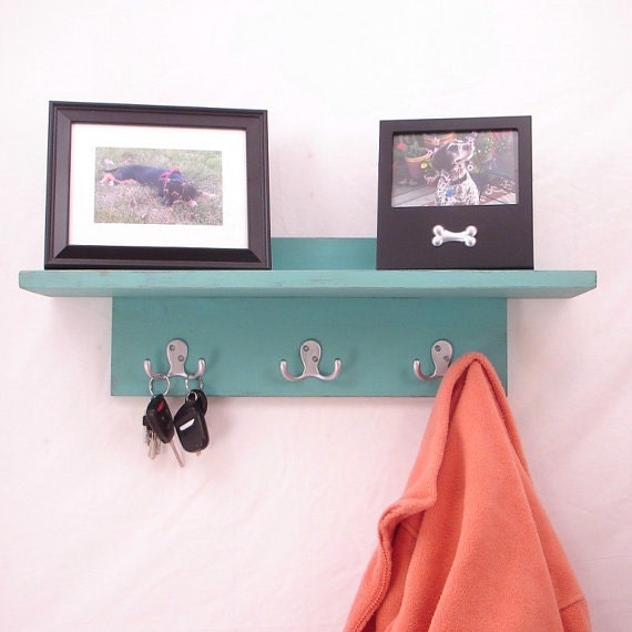 24" Modern Shelf with three nickel finish double hooks   - Any Color