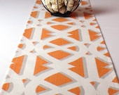 Modern Orange Geometric Table Runner,  Orange Tablecloth -  Orange Color,  White Color  96 inch long 96" long spring table runner
