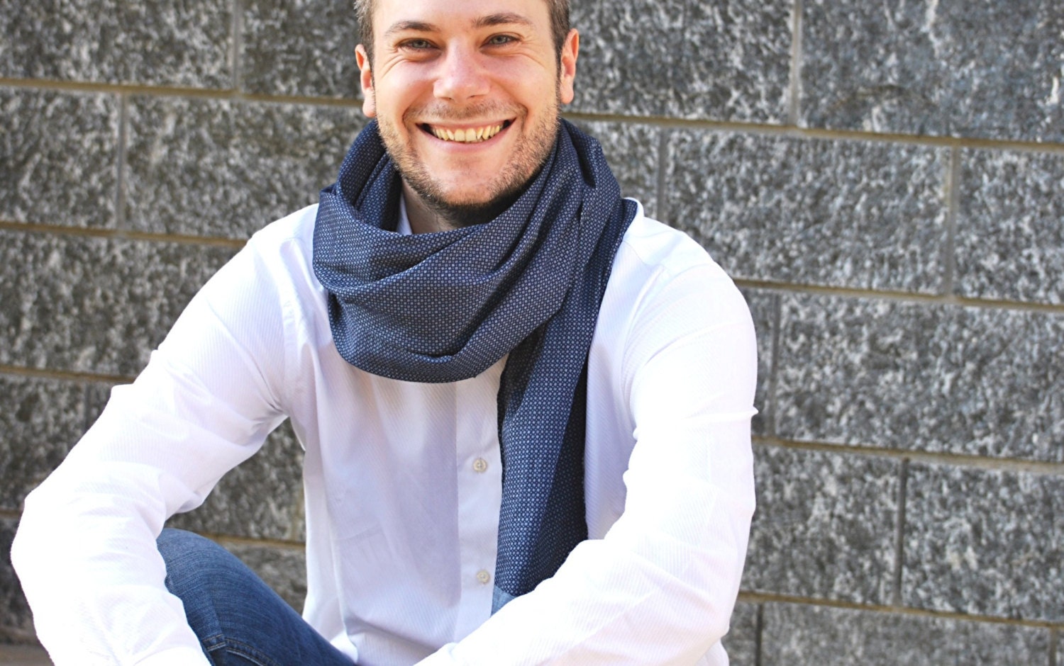 Men spring scarf blue cotton