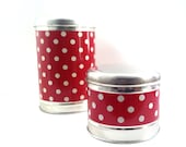 Polka dot tin containers. Use it for food storage, shadow boxes, assemblage...