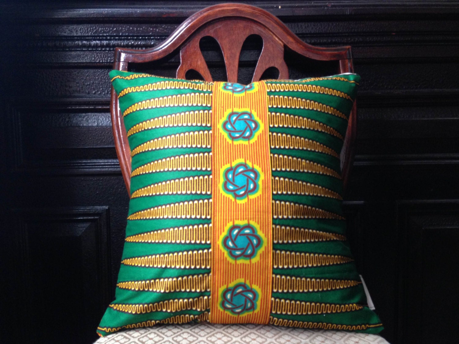 EMERALD Patchwork African Wax Print Pillow Cover with SOULEIL Accent
