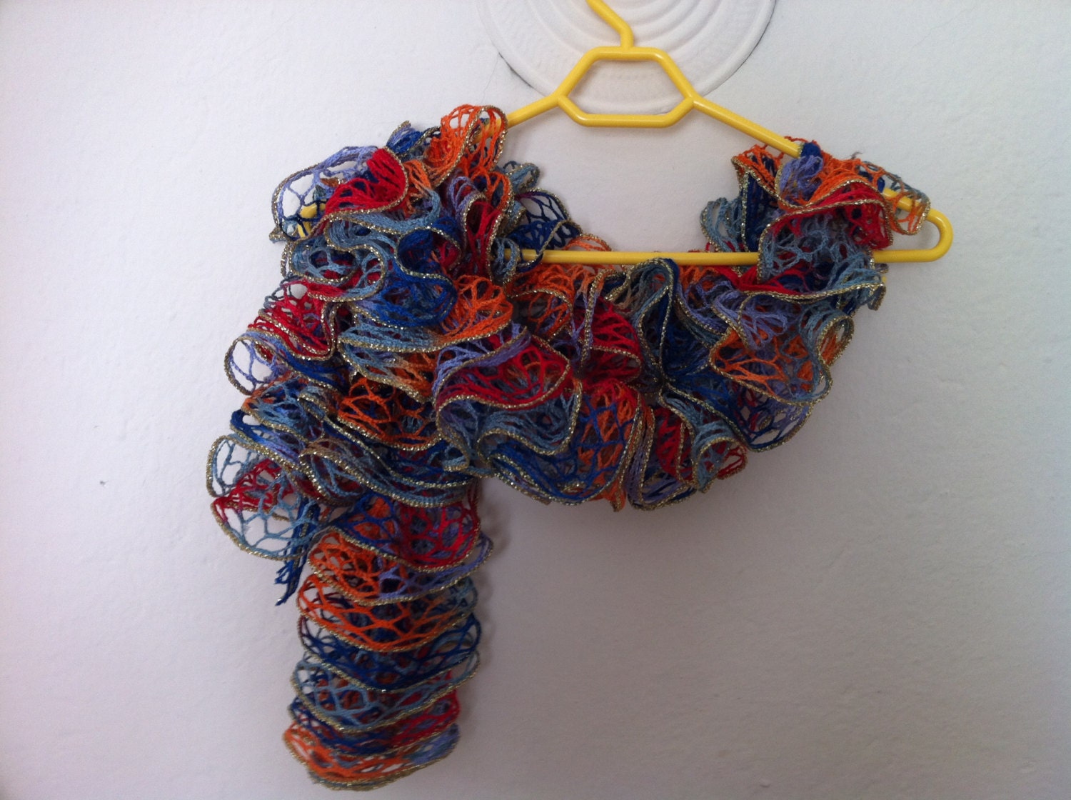 Spring Ruffle Scarf in Blue, Red, Orange, Navy Blue, Colorful, Knit Colorful Ruffle Scarf,