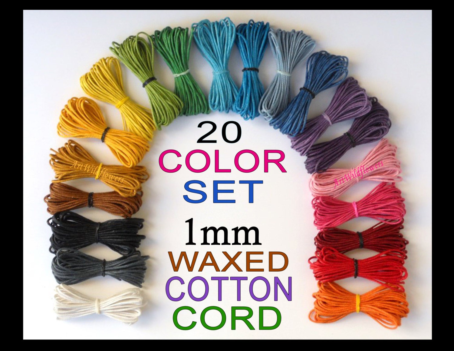 Cotton Cord - 20 Color Set - 1mm Jewelry Cord - SALE