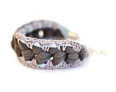 Fabric Bracelet Grey Mauve Blue, Crochet Bracelet