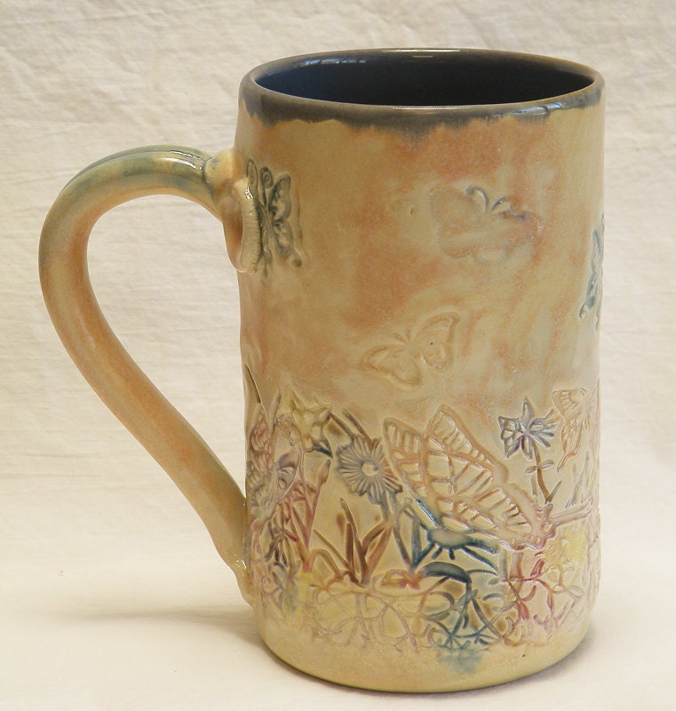 Stoneware 16oz butterfly coffee mug 16B082