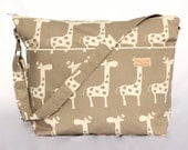 Diaper Bag and Changing Pad. Waterproof Lining and NEW Vegan leather bottom in Taupe Giraffe