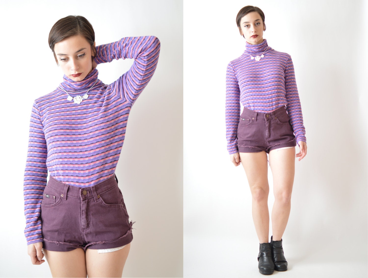 Vintage 90's Purple Striped Turtle Neck Sweater.
