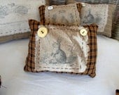 Prim Pillow Tuck Rabbits Homespun Vintage Buttons Handsewn