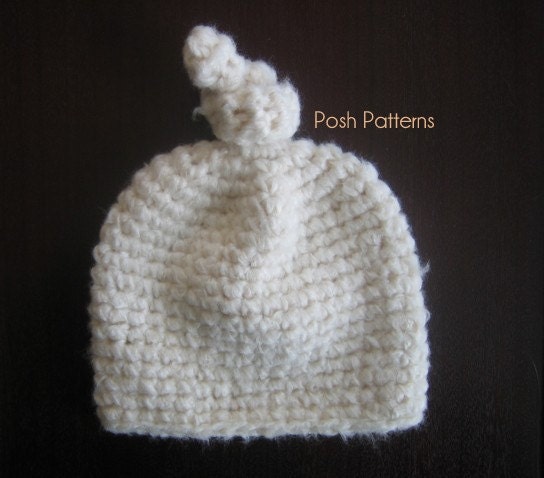Instant Download Crochet Hat PATTERN - Easy Top Knot Baby Beanie Crochet Pattern 249 - Newborn to Adult - Photography Prop