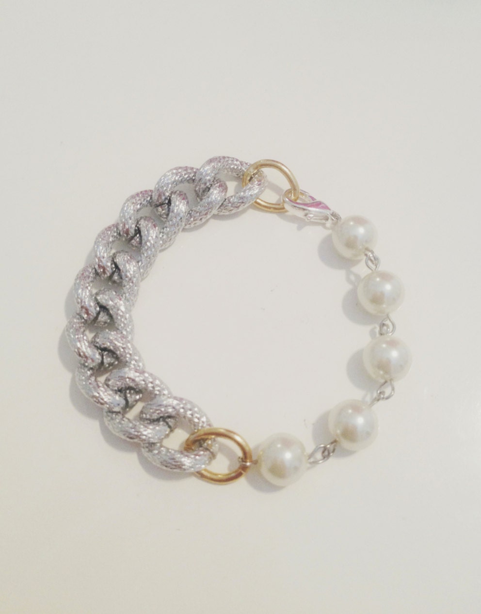 SILVER COCO bfrend Bracelet- Chunky Chain with Large Pearls