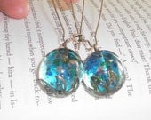Colorful Glass Ball Earrings Turquoise Blue Green Metalic Brass Earrings Bohemian Gypsy