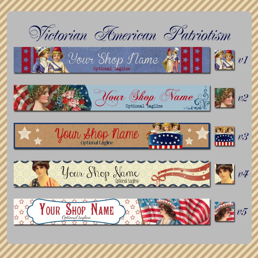 Victorian Fourth of July Etsy Shop Banner Set - Your Choice from 5 Pre-made Vintage Designs