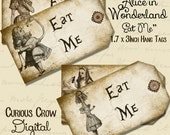 Eat Me Alice in Wonderland Grungy Hang Tags Digital Collage Sheet - 1.7 x 3 Inches - Printable Download for Wedding or Party Favors