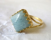 Aquamarine ring, Gold ring,  Light blue ring, Vintage ring,  Square ring, 10 mm, 14k gold ring, cocktail ring, Bidal ring