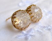 Crystal quartz stud earrings, Bridal earrings, Gold post earrings, Vintage earrings, ice quartz, Bridesmaid earrings, Bridesmaid gift