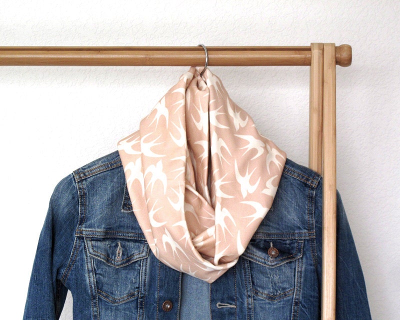Organic Cotton Infinity Loop Scarf - Pink Swallows print