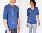 Vegan Organic Clothing : Unisex Blue Henley Shirt (Size XS / S / M / L)