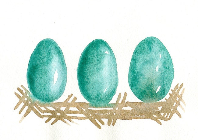 Bird egg art Original watercolor painting Hand painted art card Spring nursery decor Robins egg blue