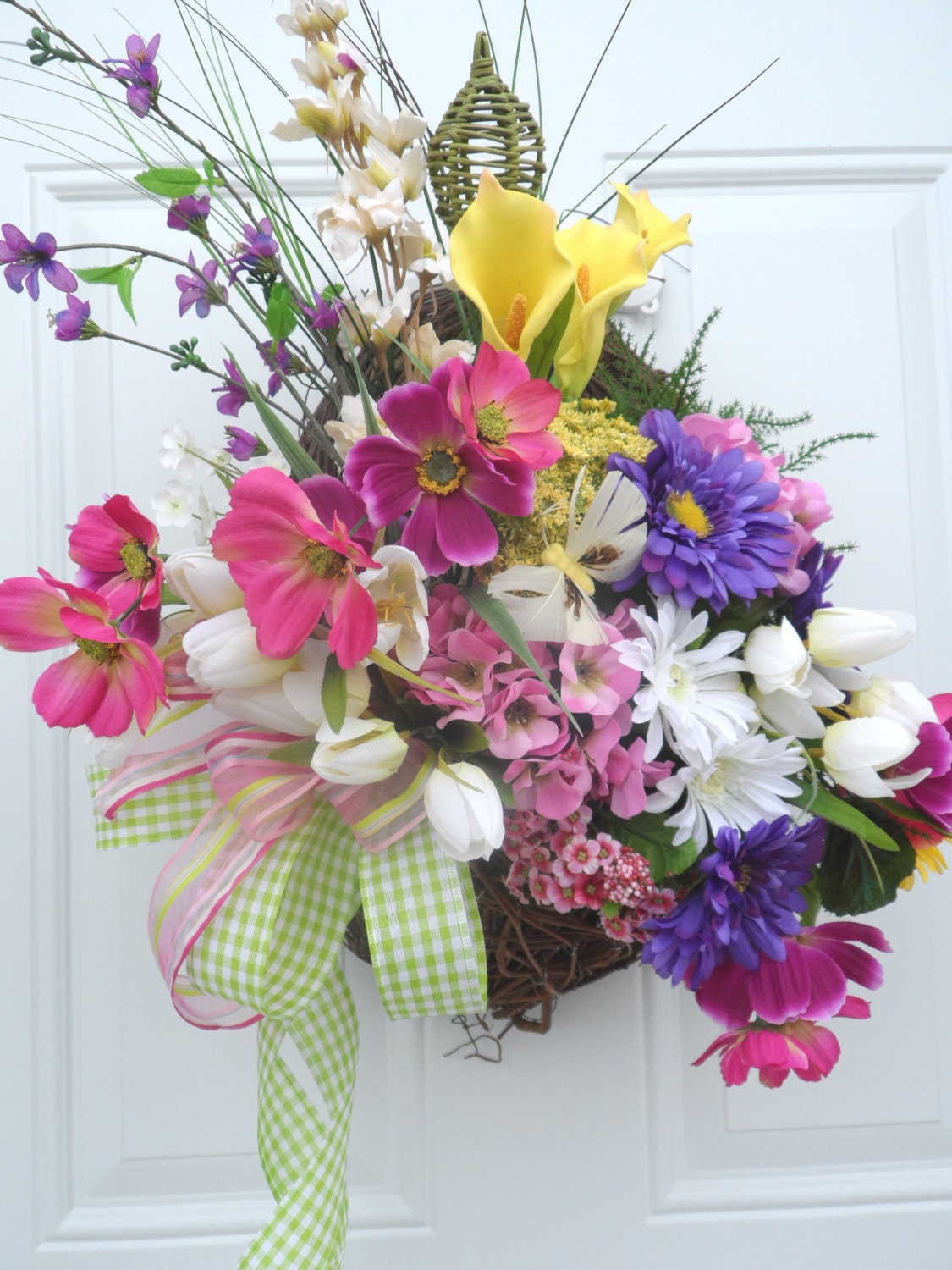 Spring/ Summer Multicolored Grapevine Front Door Wreath/Basket