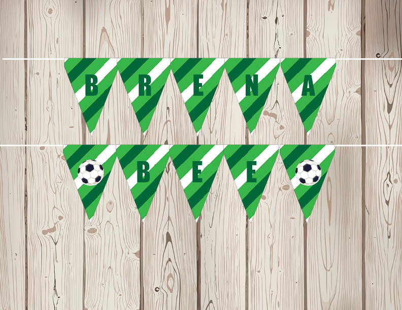 Instant Download Printable Soccer / Football Pennant, Bunting Banner - Green Stripes with Forest Green Letters