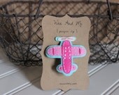 Pink & Aqua Airplane - Felt Pacifier Clip - Handmade Baby Accessories by Wee and Me