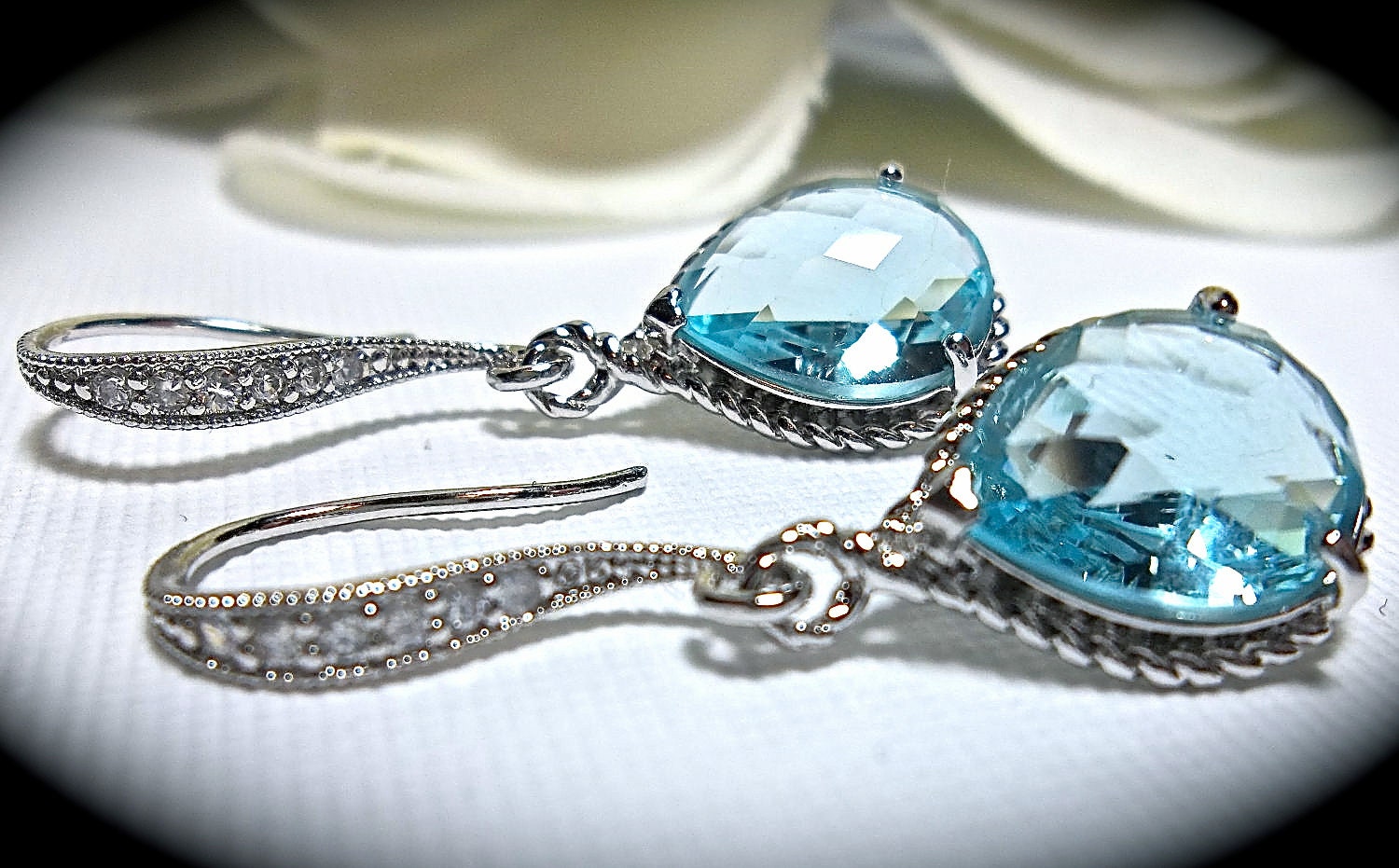 Aquamarine - Earrings - Blue - Czech glass - Teardrop Earrings - Sterling Silver - Bridal jewelry - Bridesmaids - march birthstone - gift -