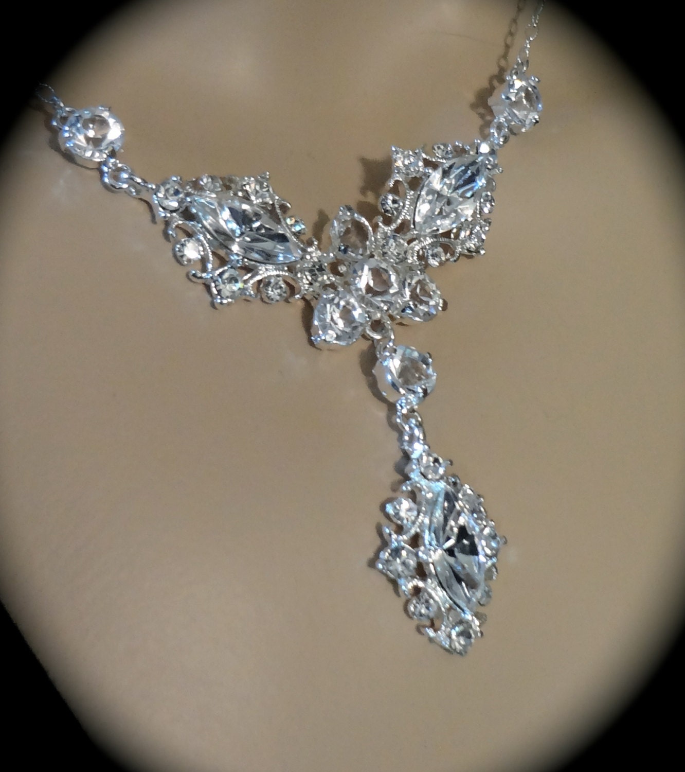 Rhinestone necklace - Statement necklace - Large - Marquise - Crystal Rhinestones - Jewelry for your Special day - The princess -
