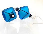Azure Blue Lampwork Bead Earrings Chinese Lanterns