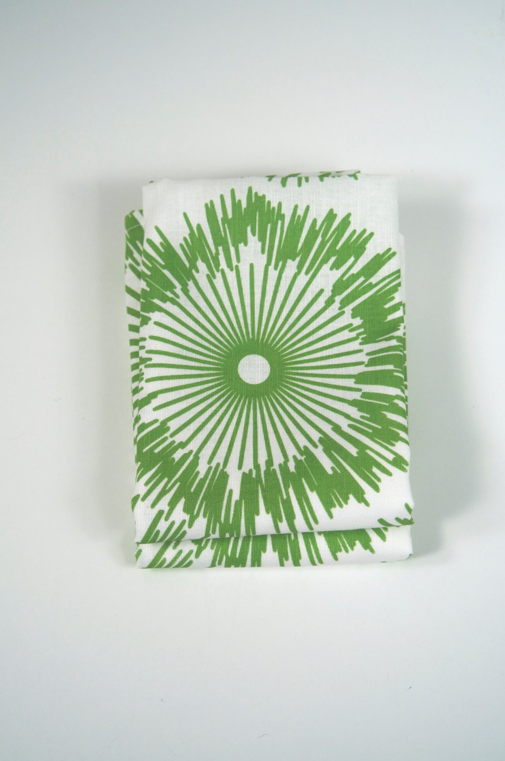 Hand Printed Cotton/Linen Tea Towel, Dahlia in Kiwi