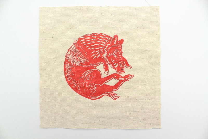 Patch - Red Boar Screen Printed Organic Canvas Patch