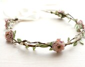 Pink Mauve and Peach Floral Crown Wedding, Flower Crown. Woodland, Spring, Hair Wreath, Boho, Bridal, Hair Accessories,