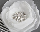 Flower Bridal Hair Comb, Ivory White Chiffon Flower Comb Crystal Center, Wedding hair comb, Bridal Hair Accessory Flower Hair Accessory