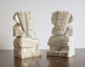 Vintage Marble Bookends, Book Ends, Mayan Style